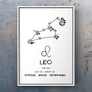 Leo zodiac sign constellation art print handmade birthday gift